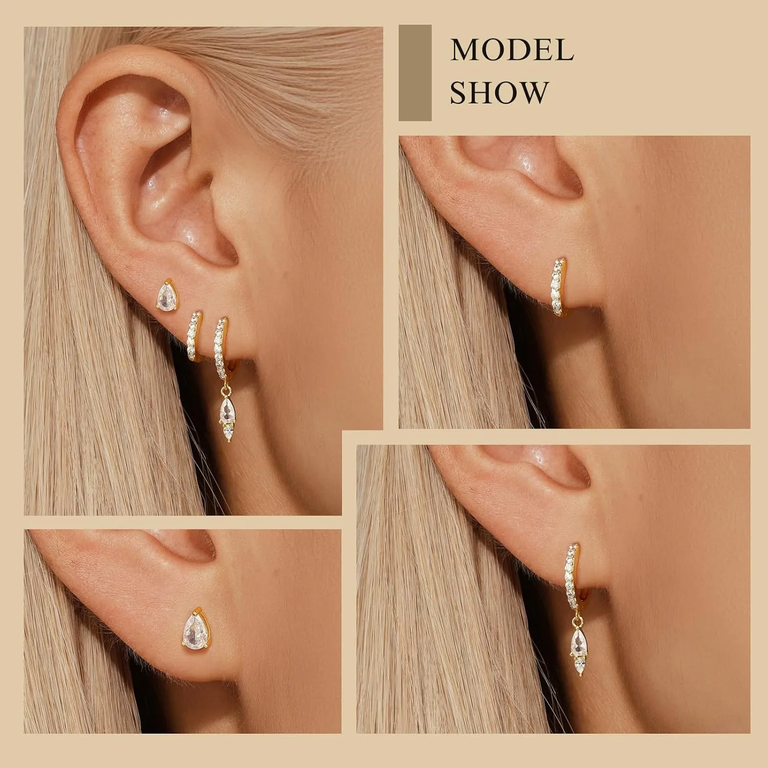 Angelady Gold Hoop Earrings Set for Women, 14K Gold Plated Huggie Earring Trendy, Dainty Hypoallergenic Earring Stacks, Cartilage Small Stud Dangle Earrings multiple piercing, Jewelry Gifts 3 Pairs