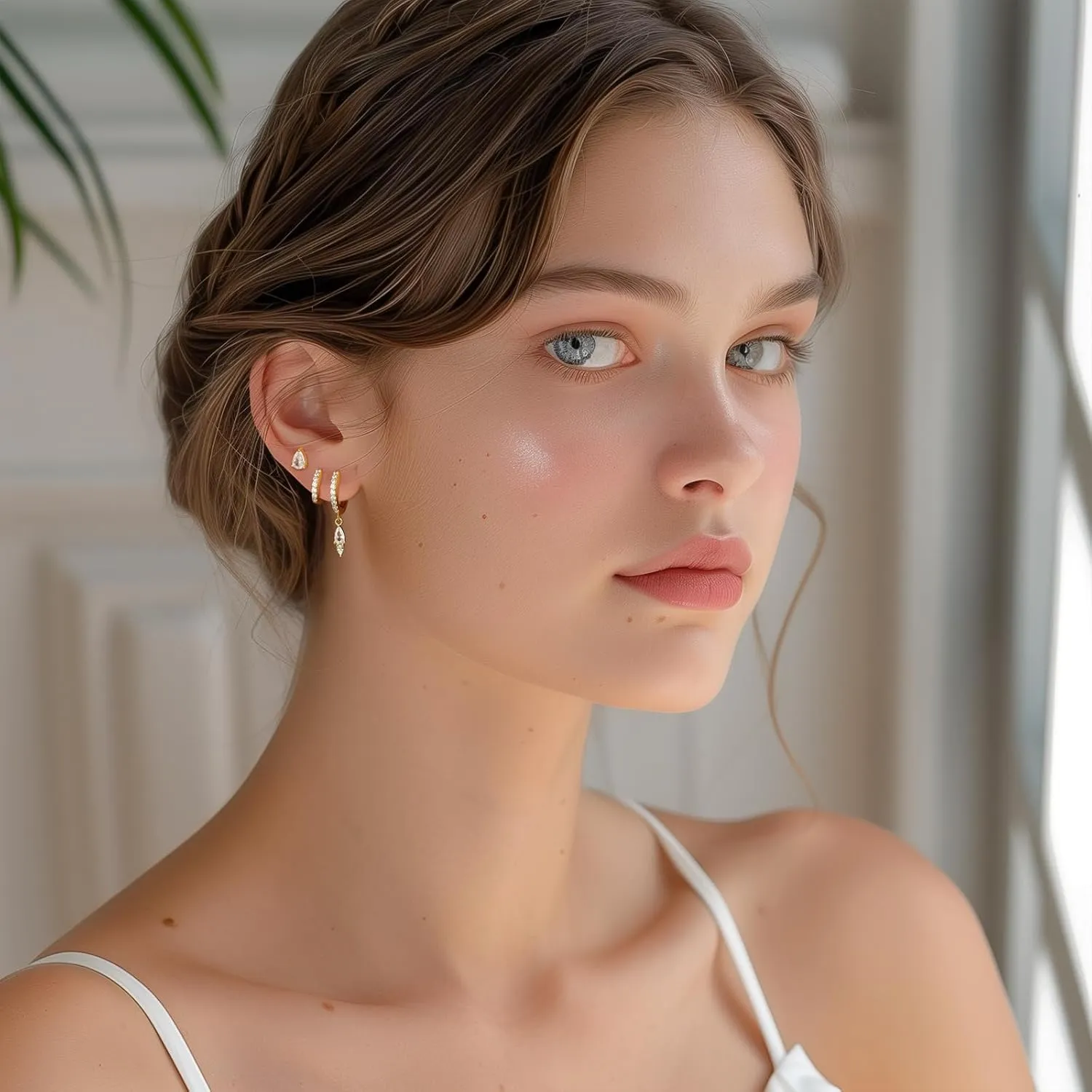 Angelady Gold Hoop Earrings Set for Women, 14K Gold Plated Huggie Earring Trendy, Dainty Hypoallergenic Earring Stacks, Cartilage Small Stud Dangle Earrings multiple piercing, Jewelry Gifts 3 Pairs