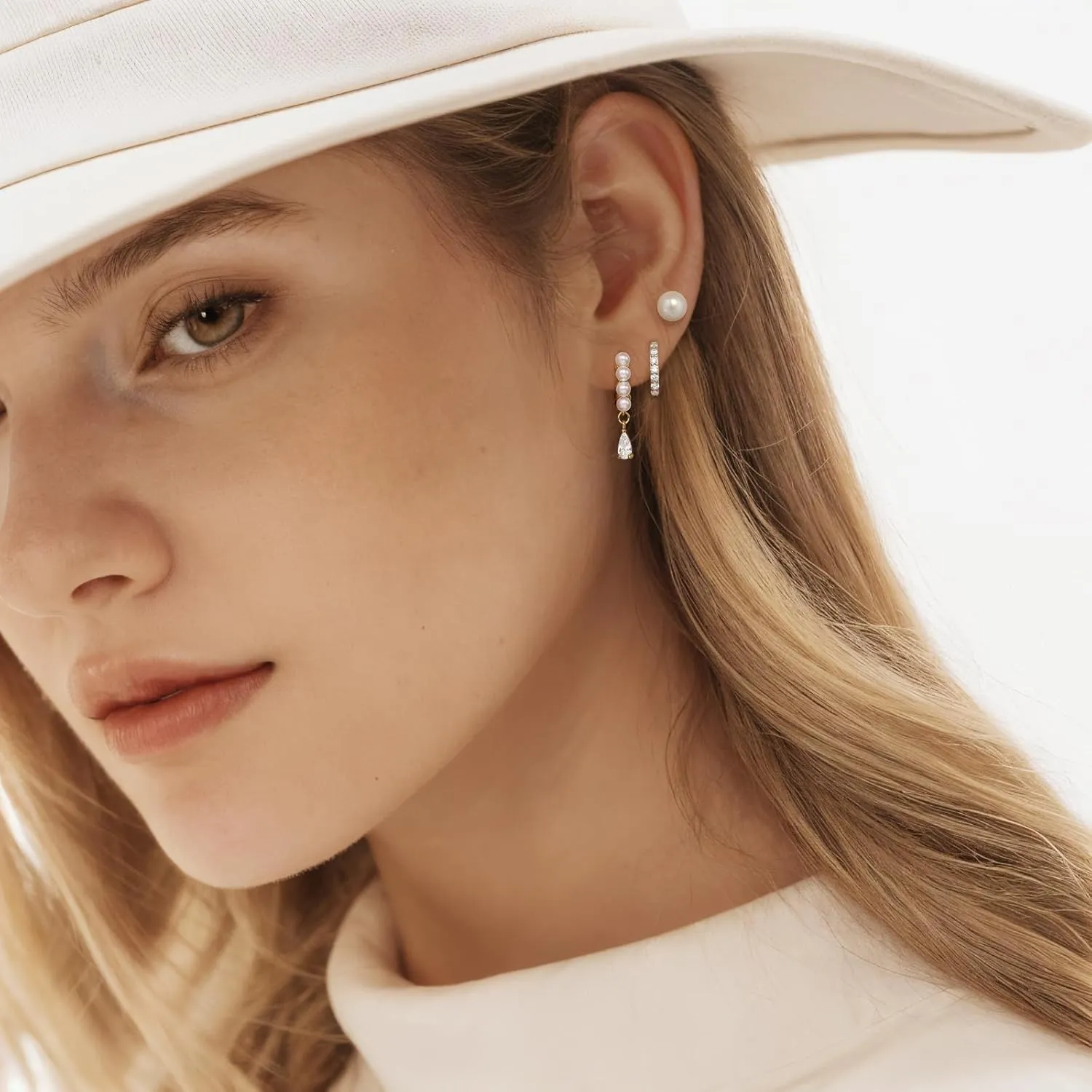 Angelady Pearl Earrings Set for Women, Trendy Pearl Stud Hoop Earring Stacks Gold, Dainty Pearls Earring Jewelry for Women, Valentines Day Earrings Gifts for Her