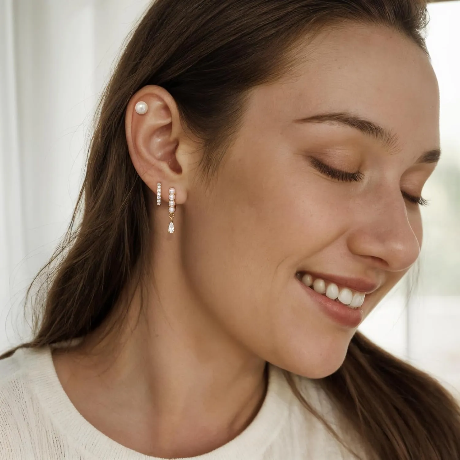 Angelady Pearl Earrings Set for Women, Trendy Pearl Stud Hoop Earring Stacks Gold, Dainty Pearls Earring Jewelry for Women, Valentines Day Earrings Gifts for Her