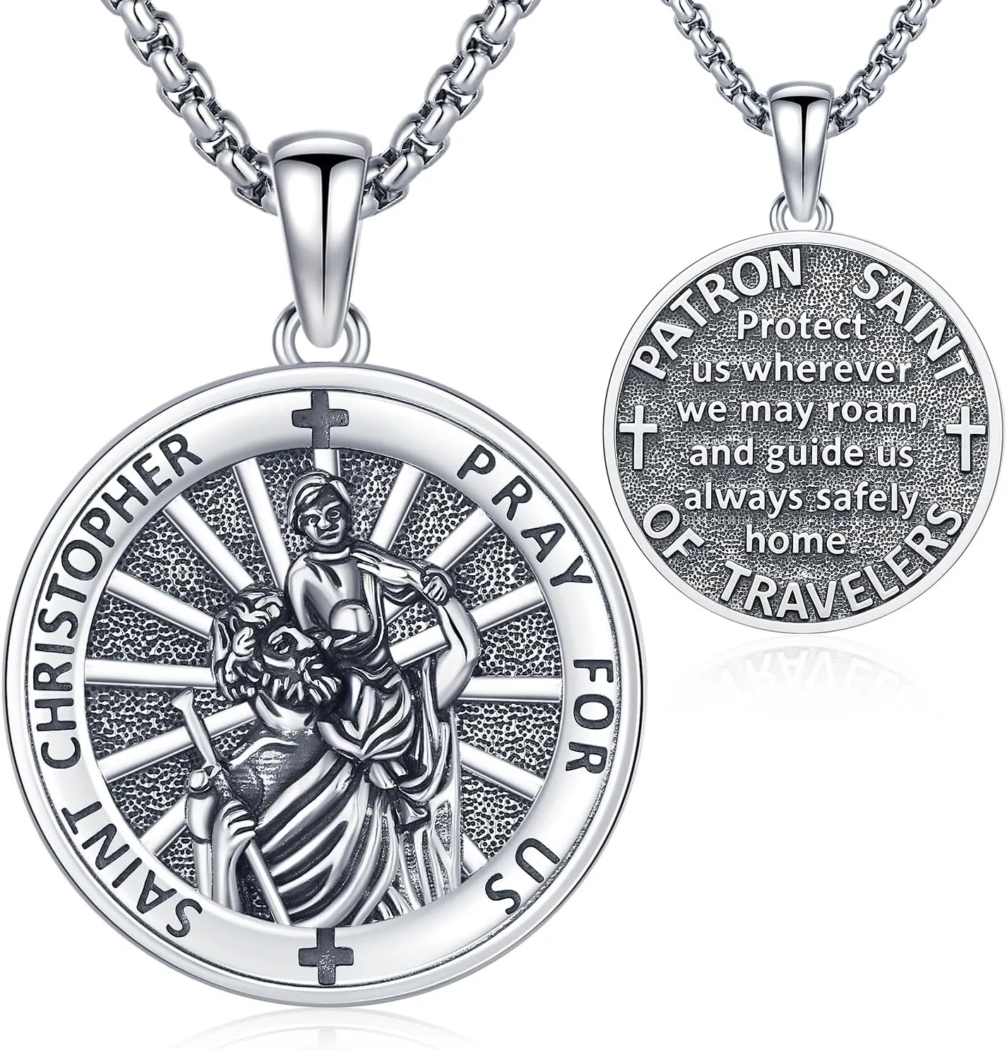Aniu St. Michael/St. Christopher/St.Bemedict/Jesus Cross Pendant Necklaces Sterling Silver Religious Gifts for Men Women