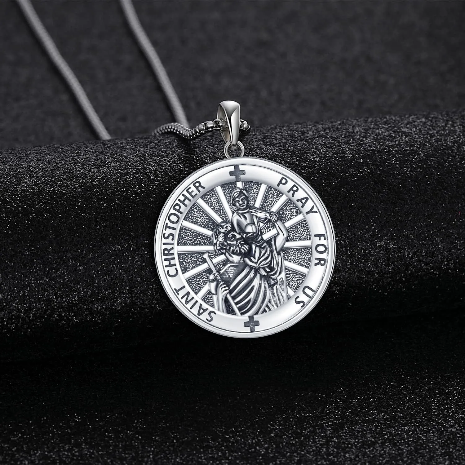Aniu St. Michael/St. Christopher/St.Bemedict/Jesus Cross Pendant Necklaces Sterling Silver Religious Gifts for Men Women