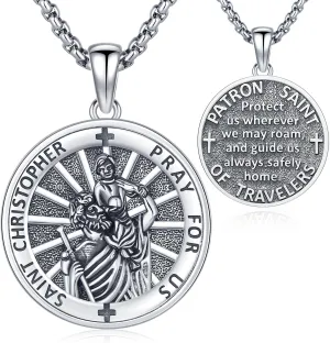 Aniu St. Michael/St. Christopher/St.Bemedict/Jesus Cross Pendant Necklaces Sterling Silver Religious Gifts for Men Women