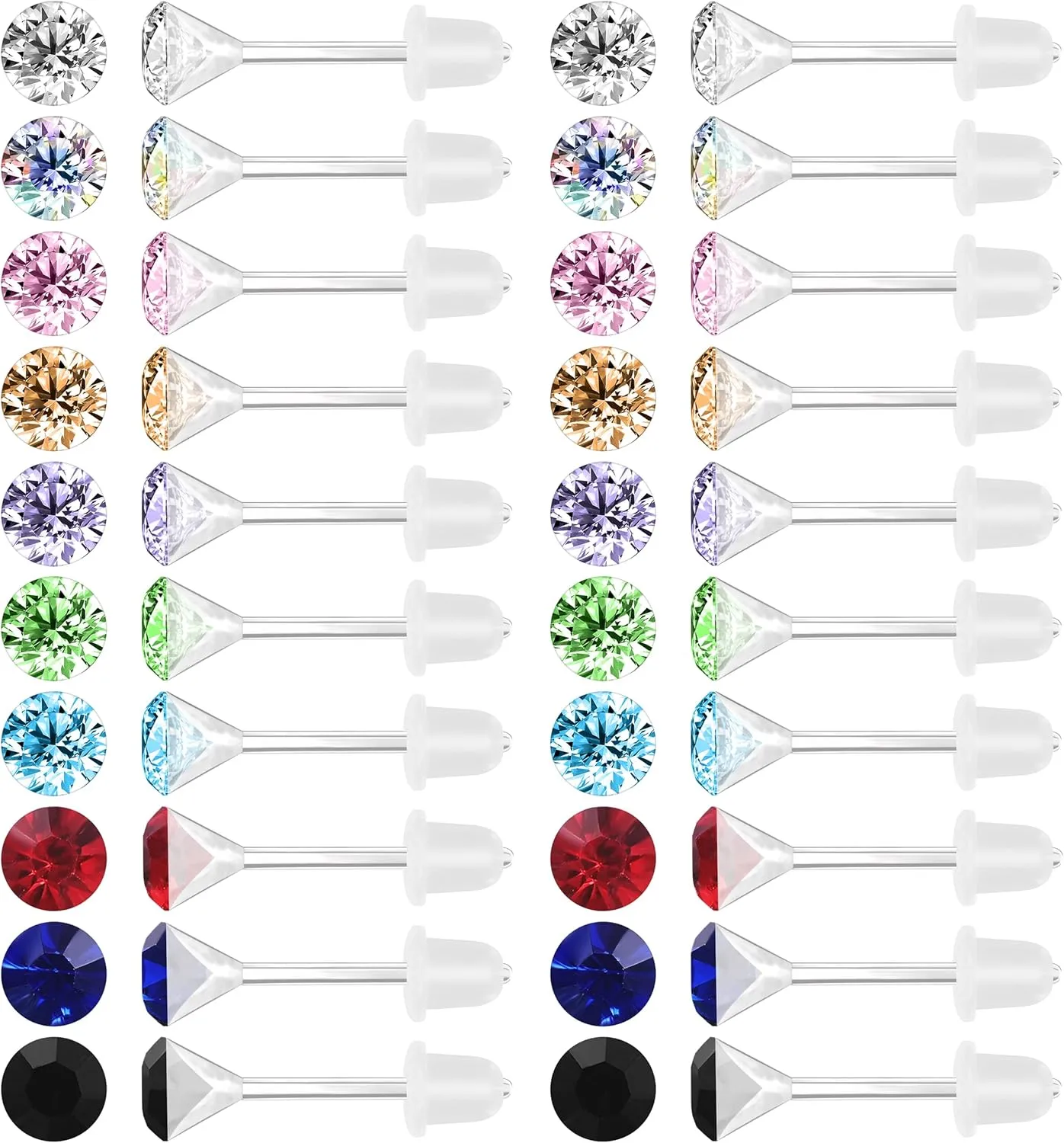 AoedeJ 40 Pcs Colorful Earrings Cubic Zirconia Earrings Studs Hypoallergenic With Plastic Post For Women Multipack