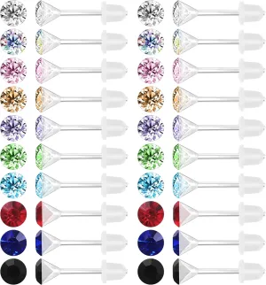 AoedeJ 40 Pcs Colorful Earrings Cubic Zirconia Earrings Studs Hypoallergenic With Plastic Post For Women Multipack