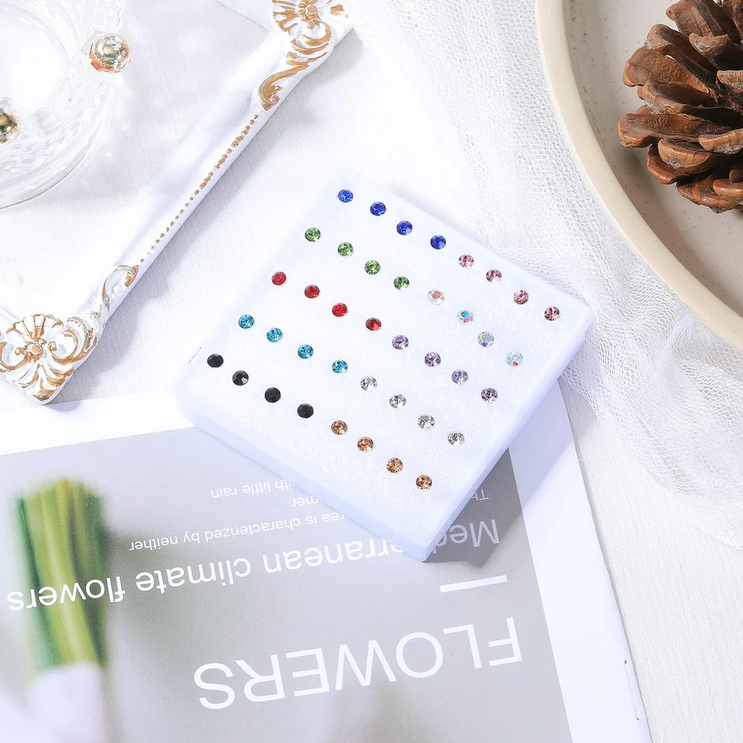 AoedeJ 40 Pcs Colorful Earrings Cubic Zirconia Earrings Studs Hypoallergenic With Plastic Post For Women Multipack
