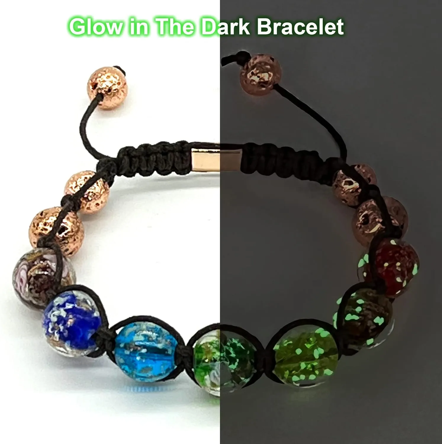 ARTSY Crafts Glow in The Dark Firefly Beads Bracelets, 7 Chakras Crystal Mermaid Glass Beaded Bracelets for Anti Anxeity Healing Energy Money Wealth Abundance Stackable Bangle Wristband
