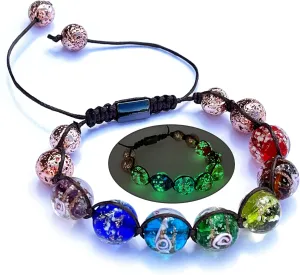 ARTSY Crafts Glow in The Dark Firefly Beads Bracelets, 7 Chakras Crystal Mermaid Glass Beaded Bracelets for Anti Anxeity Healing Energy Money Wealth Abundance Stackable Bangle Wristband