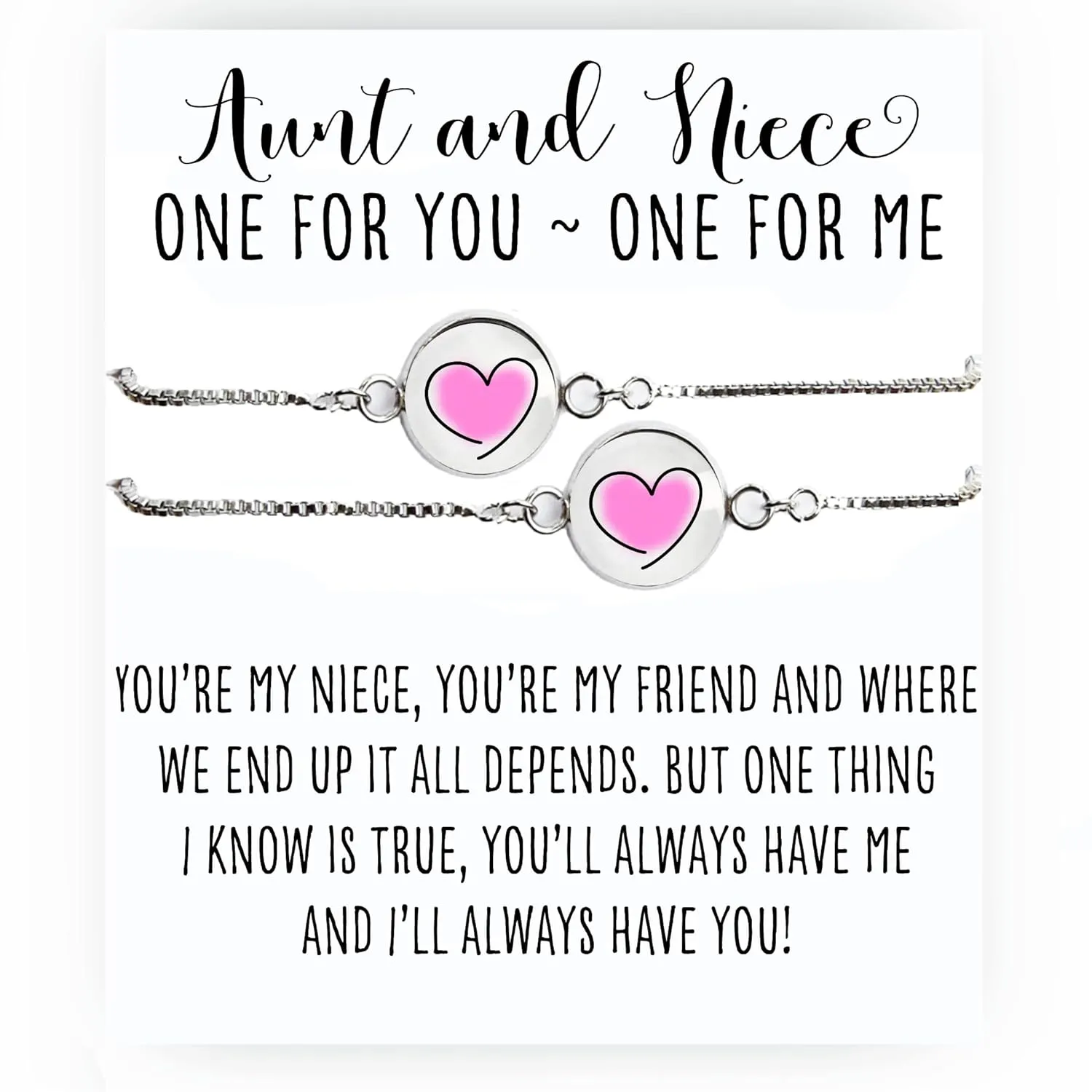 Aunt and Niece Matching Heart Bracelets - Niece Gift from Aunt - Best Friend Bracelet - Friendship Bracelet - Minimalist Bracelet - Gifts for Best Friend - Box Chain Bracelet