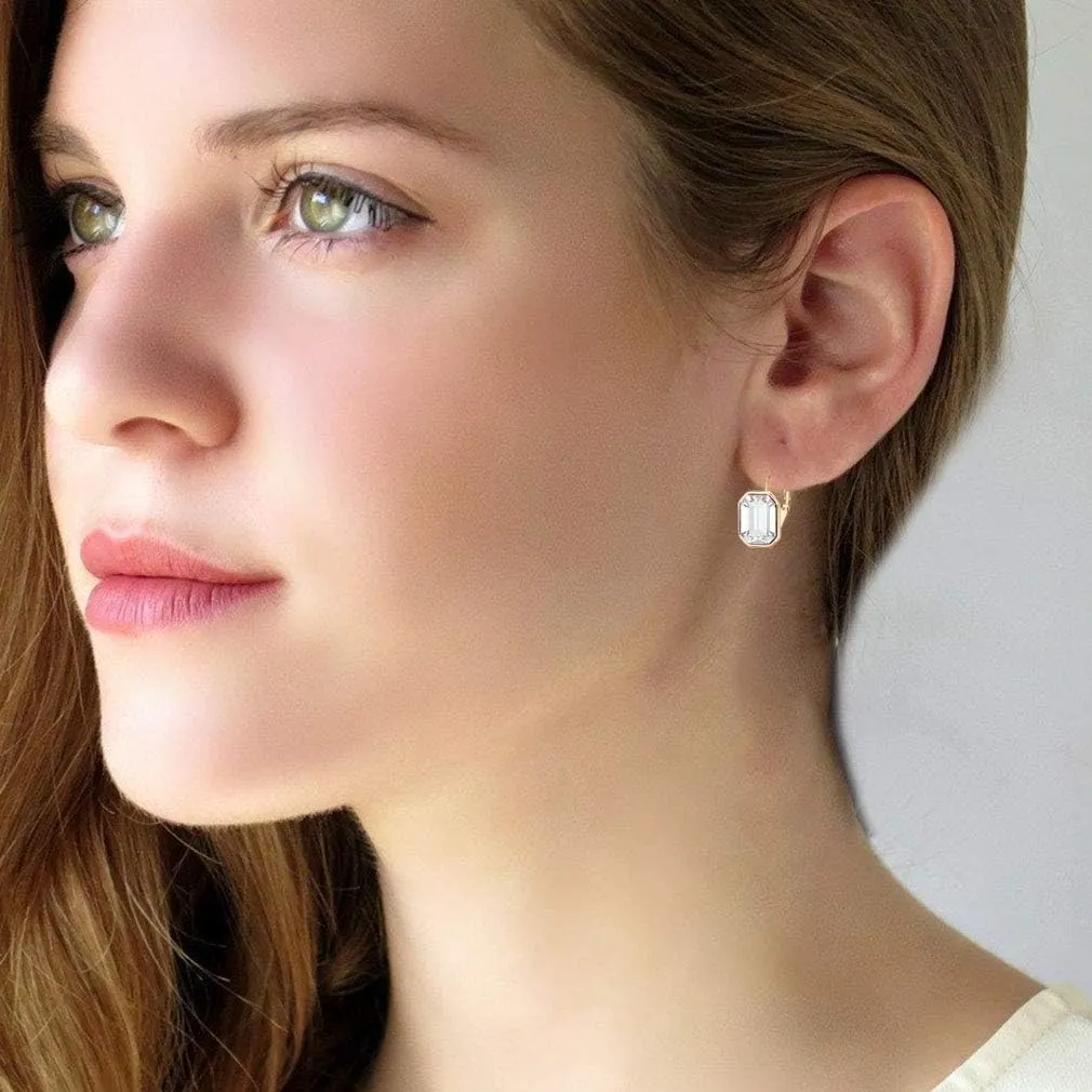Austrian Crystal Octagon Leverback Drop Earrings for Women 14K Rose Gold Plated Hypoallergenic Jewelry