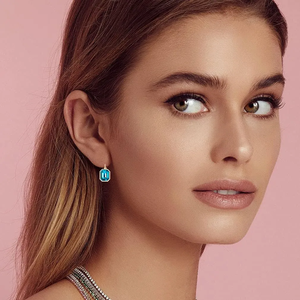 Austrian Crystal Octagon Leverback Drop Earrings for Women 14K Rose Gold Plated Hypoallergenic Jewelry