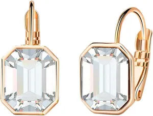 Austrian Crystal Octagon Leverback Drop Earrings for Women 14K Rose Gold Plated Hypoallergenic Jewelry
