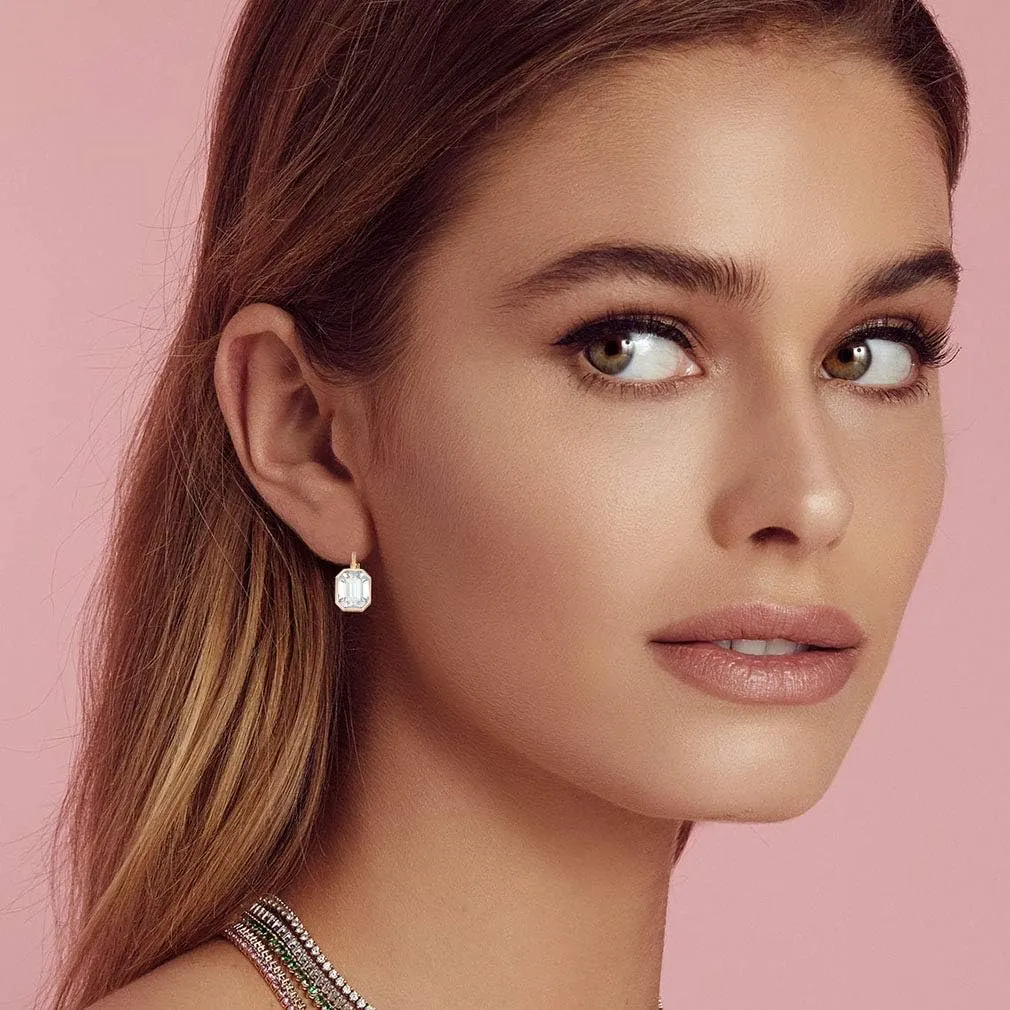 Austrian Crystal Octagon Leverback Drop Earrings for Women 14K Rose Gold Plated Hypoallergenic Jewelry