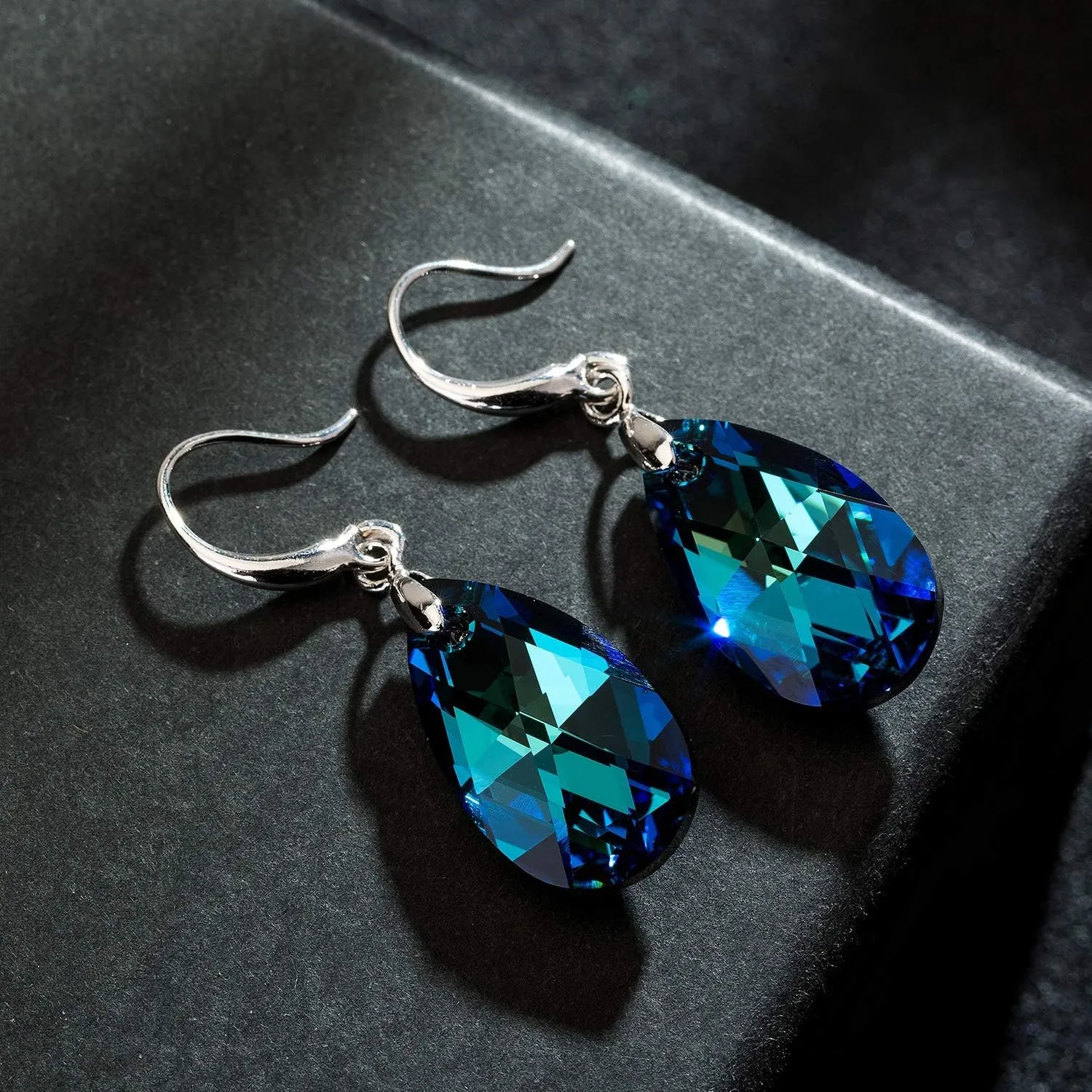 Austrian Crystal Teardrop Dangle Hook Earrings for Women 14K Gold Plated Hypoallergenic Jewelry