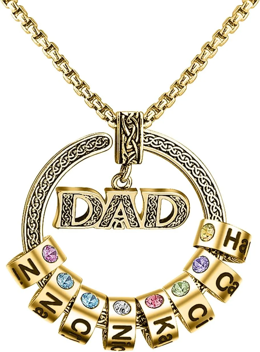 BABOOM Personalized Dad Necklace with 1-8 Birthstones Custom Fathers Day Necklace Engraved Name Necklaces for Men Father Grandfather Uncles (8 Stones)