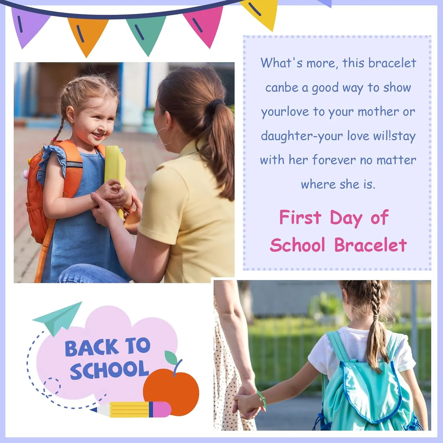 Back to School Outfits First Day of School Bracelet Back to School Gifts Adjustable Mommy and Me Bracelets Cute Clay Bracelets for Mother Daughter