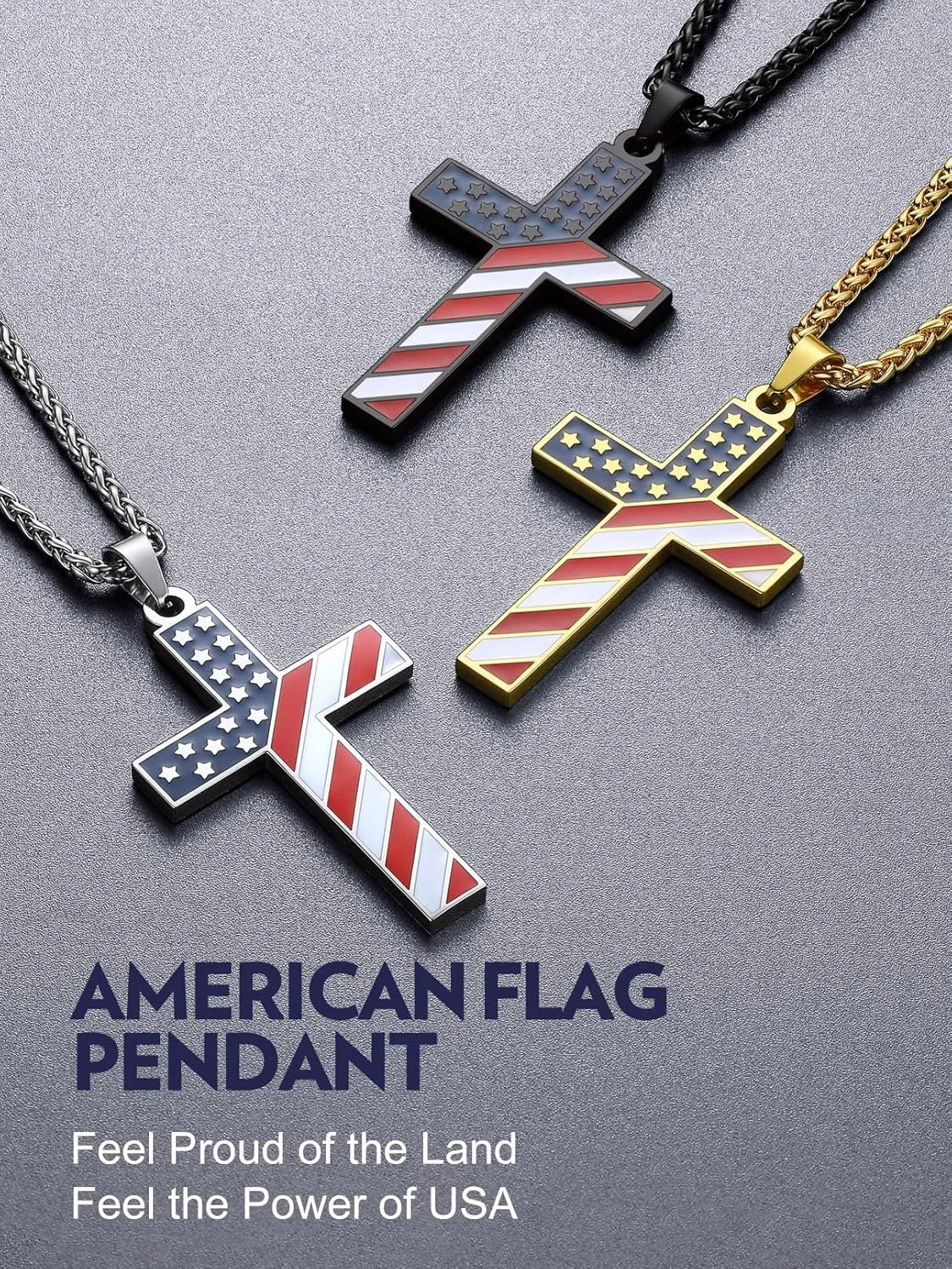 Bandmax Mens Stainless Steel Pendant Necklaces, American Flag Military Dog Tag with 22" Spiga Chain Independence Day Patriotic Jewelry for Men Women