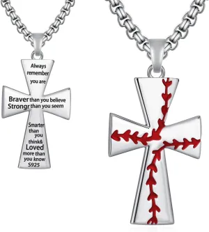 Baseball Necklaces for Boys Men 925 Sterling Silver Baseball Cross Necklace Baseball Chains for Boys Men Dad Boyfriend