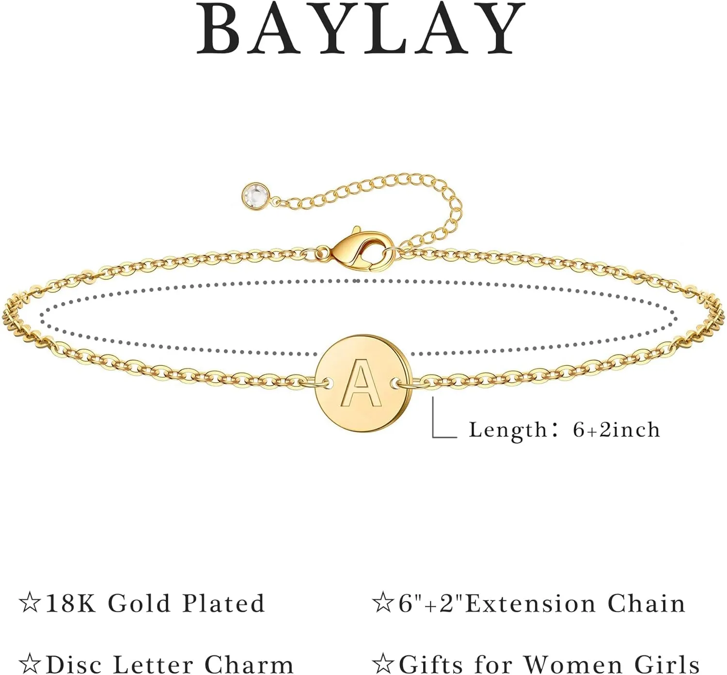 BAYLAY Gold Initial Bracelets for Women Girls Gifts - 18K Gold Plated Letter Initial Bracelet Dainty Disc Monogram Bracelet Gold Bracelets for Women Gold Jewelry Gifts for Women Teen Girls