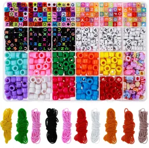 Bead Bracelet Making Kit, Shynek Bead Friendship Bracelets Kit with Pony Beads Letter Beads Charm Beads and Elastic String for Bracelet and Jewelry Making Rainbow Colors