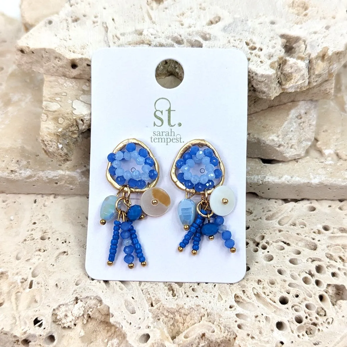 Bead filled earrings with dangles