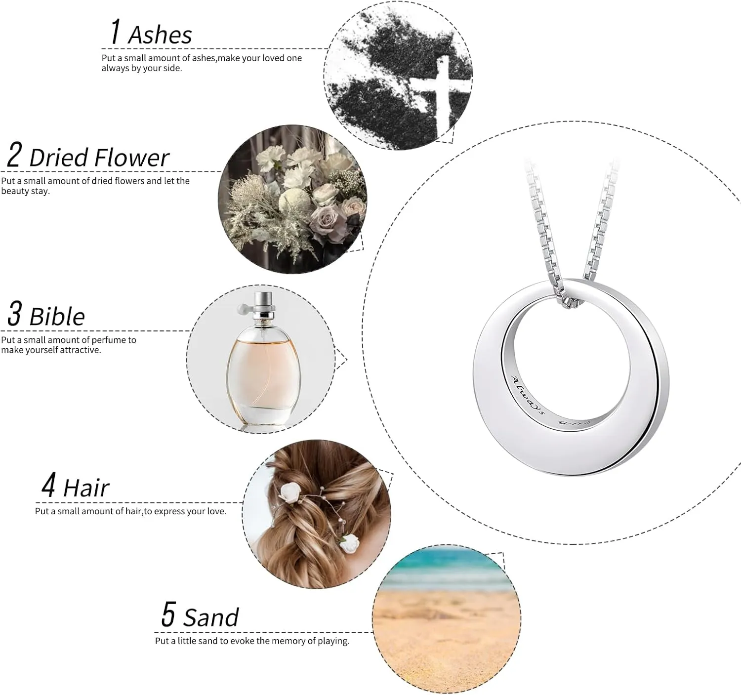BEILIN Sterling Silver Circle of Life Eternity Memorial Urn Necklace Always with me Cremation Jewelry Pendant Necklaces for ashes