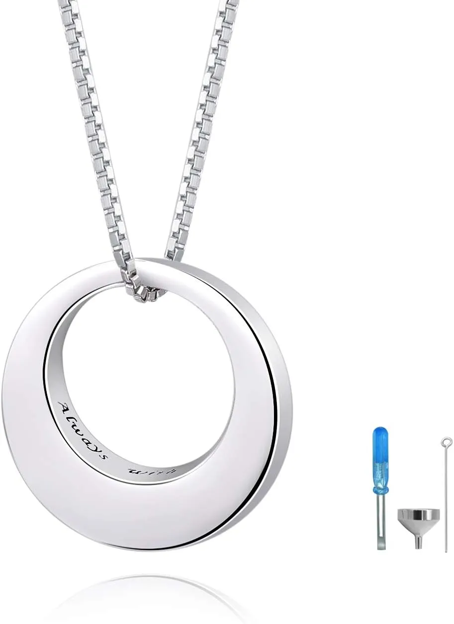 BEILIN Sterling Silver Circle of Life Eternity Memorial Urn Necklace Always with me Cremation Jewelry Pendant Necklaces for ashes