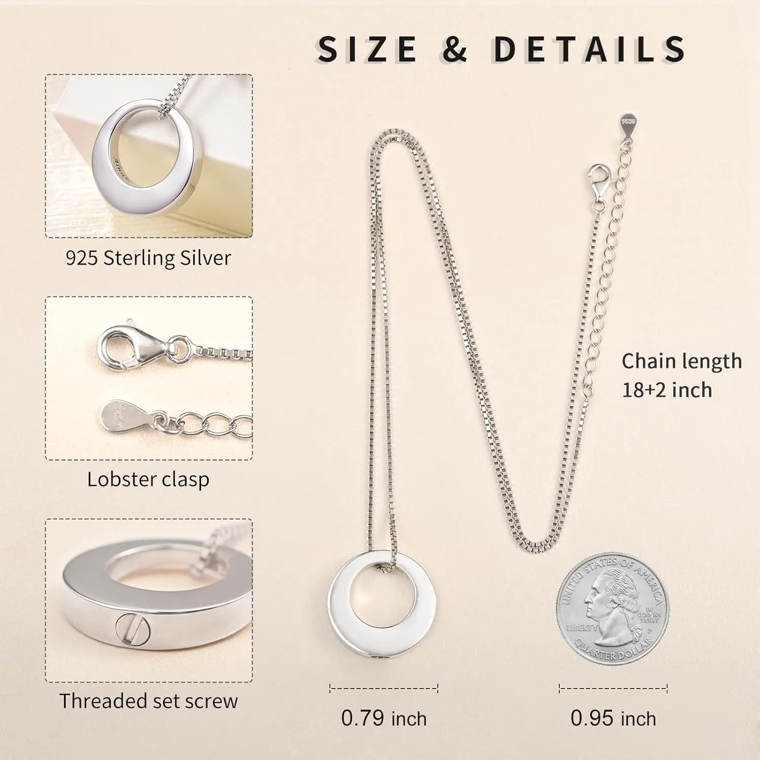 BEILIN Sterling Silver Circle of Life Eternity Memorial Urn Necklace Always with me Cremation Jewelry Pendant Necklaces for ashes