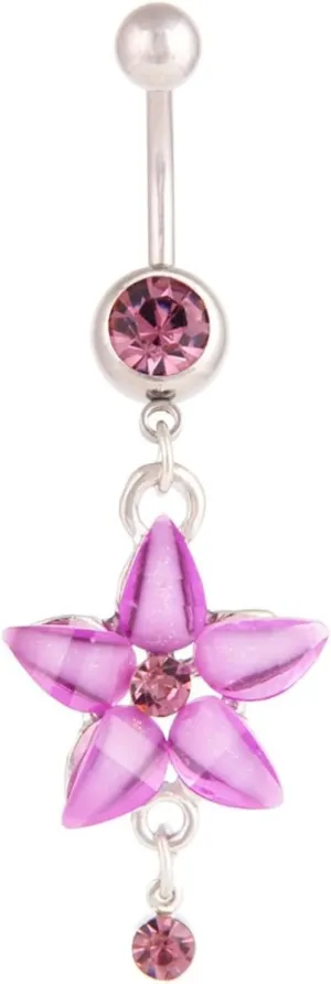 Belly Rings for Women, Belly Rings Dangle Navel Rings Surgical Steel Flower with Pink/Purple/White/Red Cubic Zirconia Belly Button Jewelry