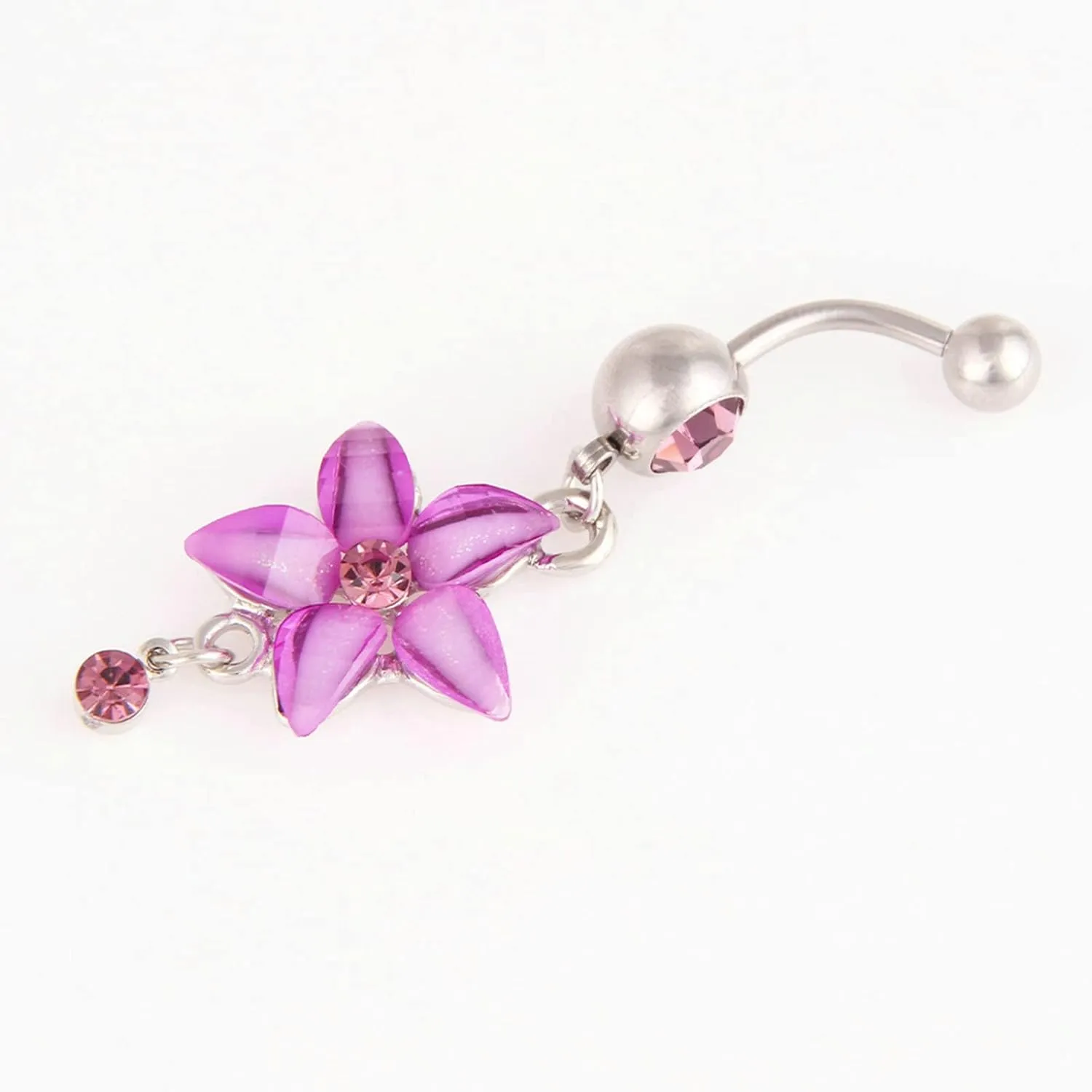 Belly Rings for Women, Belly Rings Dangle Navel Rings Surgical Steel Flower with Pink/Purple/White/Red Cubic Zirconia Belly Button Jewelry