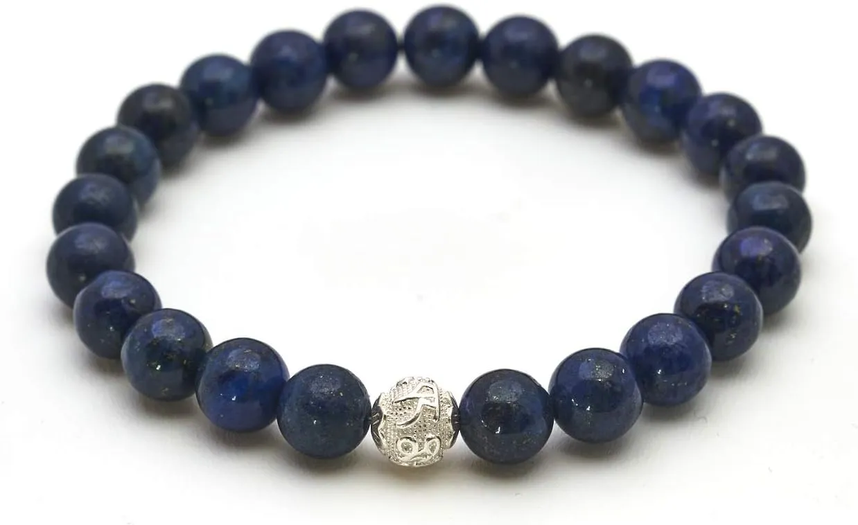 BERGERLIN - Real natural stone bracelet with 925 Sterling silver pearl and genuine 8mm natural stone pearls - Certified Quality