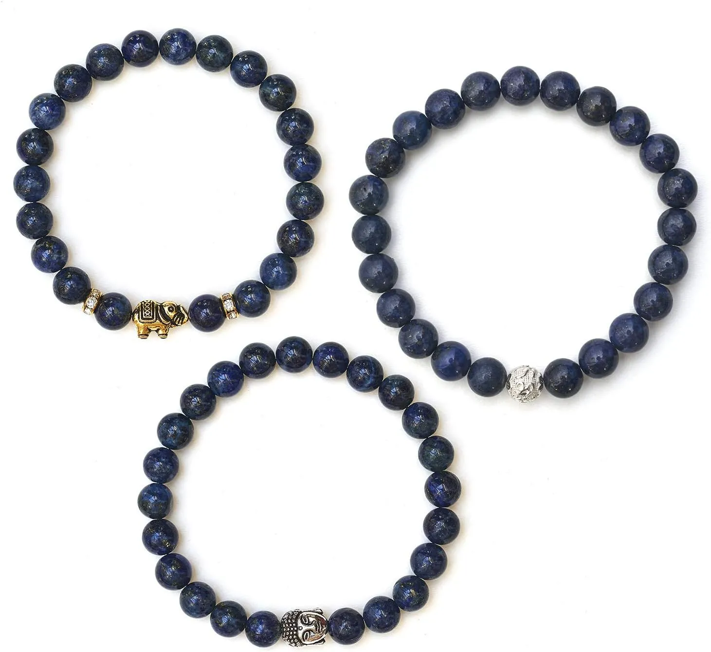BERGERLIN - Real natural stone bracelet with 925 Sterling silver pearl and genuine 8mm natural stone pearls - Certified Quality