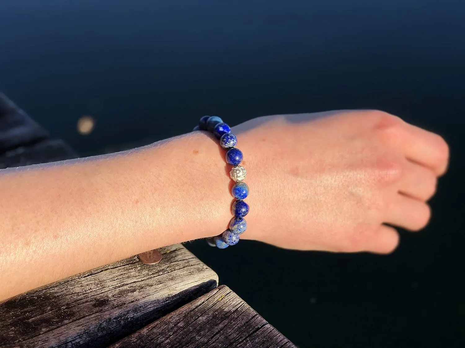 BERGERLIN - Real natural stone bracelet with 925 Sterling silver pearl and genuine 8mm natural stone pearls - Certified Quality