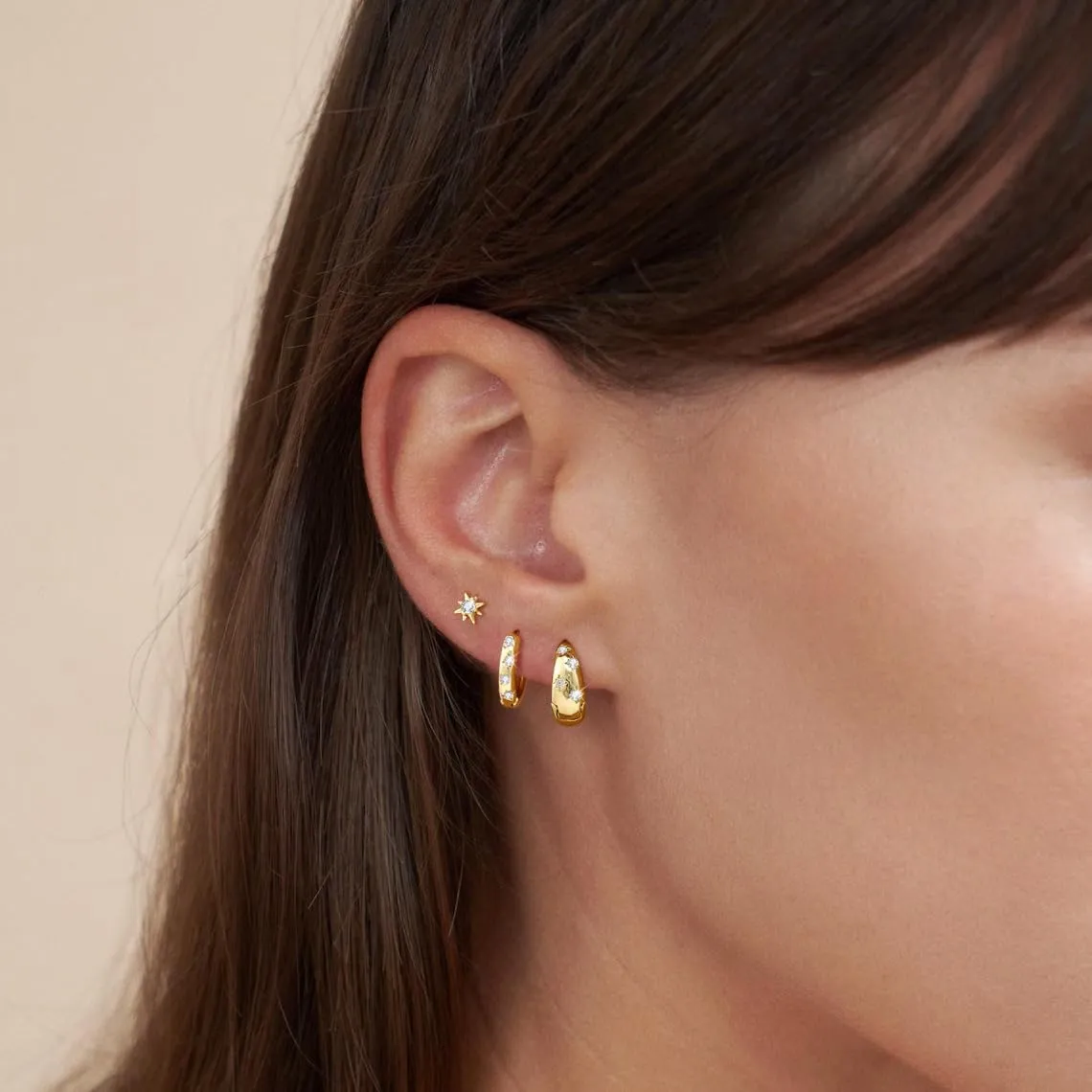 BERISO 14K Gold Hoop Earrings for Women - Hypoallergenic Small Huggie Hoops Cartilage Earrings Set Cute Cubic Zirconia Dangle Stud Earrings Jewelry Gifts
