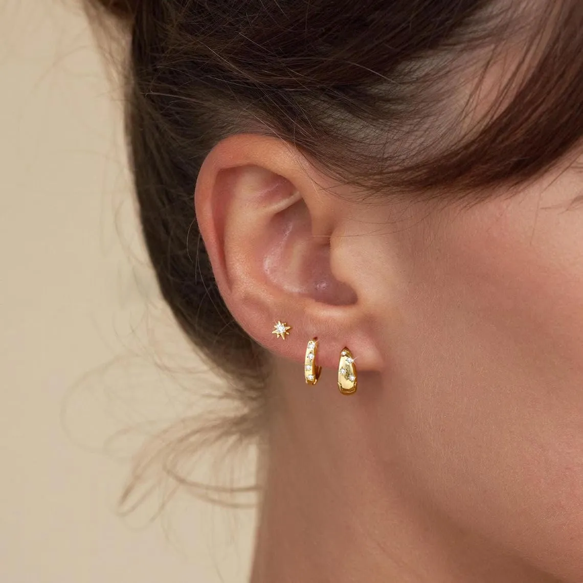 BERISO 14K Gold Hoop Earrings for Women - Hypoallergenic Small Huggie Hoops Cartilage Earrings Set Cute Cubic Zirconia Dangle Stud Earrings Jewelry Gifts