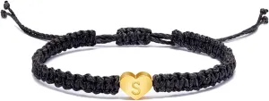Best Friend Necklaces Adjustable Chain Bracelet, Couple Bracelet Heart Braided Rope Gifts 26 Letters Initial Charms Bracelet Jewelry Gift for BFF Friendship Couples S