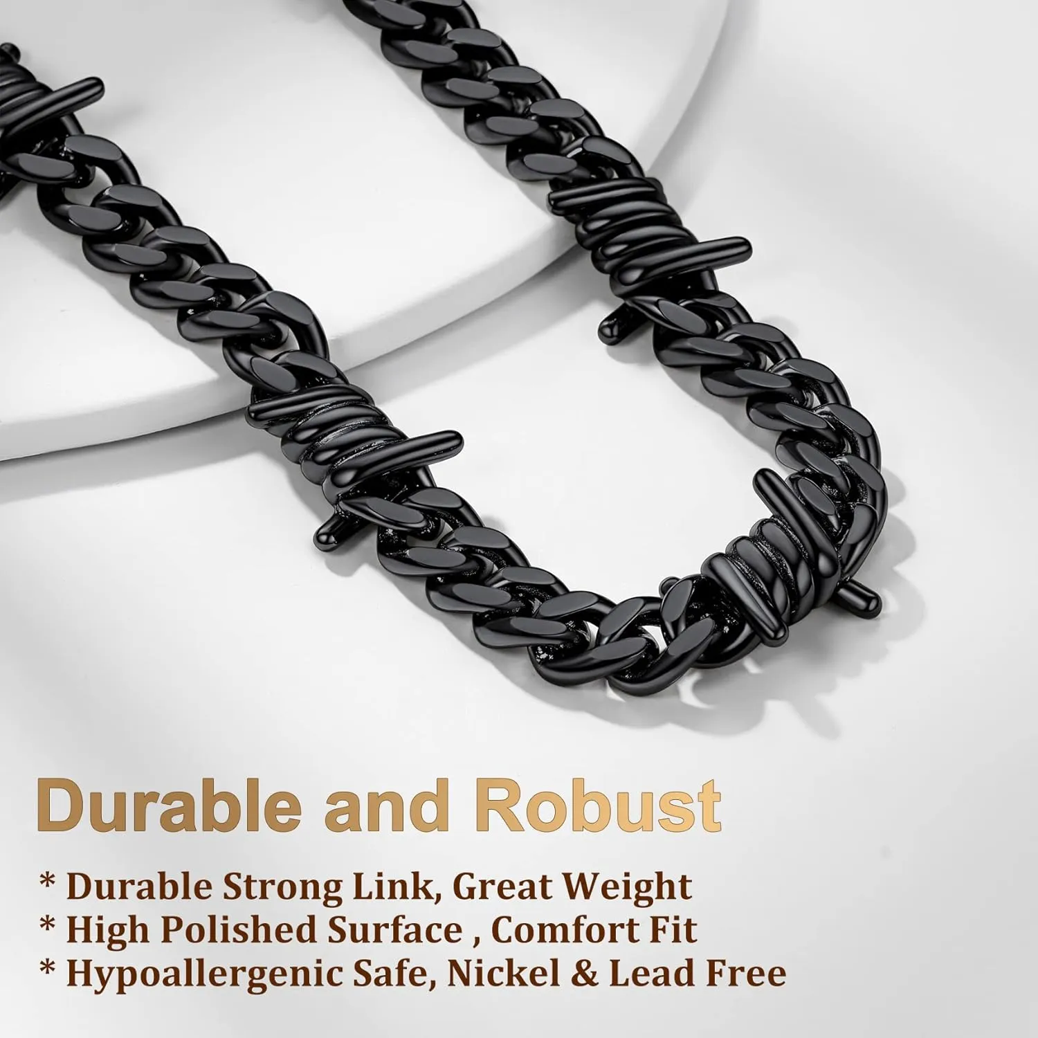 Bestyle Gothic Barbed Wire Bracelets 9mm Stainless Steel Cuban Link Chain Hand Chain Heavy Thicker Barb Wire Gothic Bracelets for Men Women