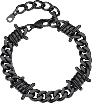 Bestyle Gothic Barbed Wire Bracelets 9mm Stainless Steel Cuban Link Chain Hand Chain Heavy Thicker Barb Wire Gothic Bracelets for Men Women