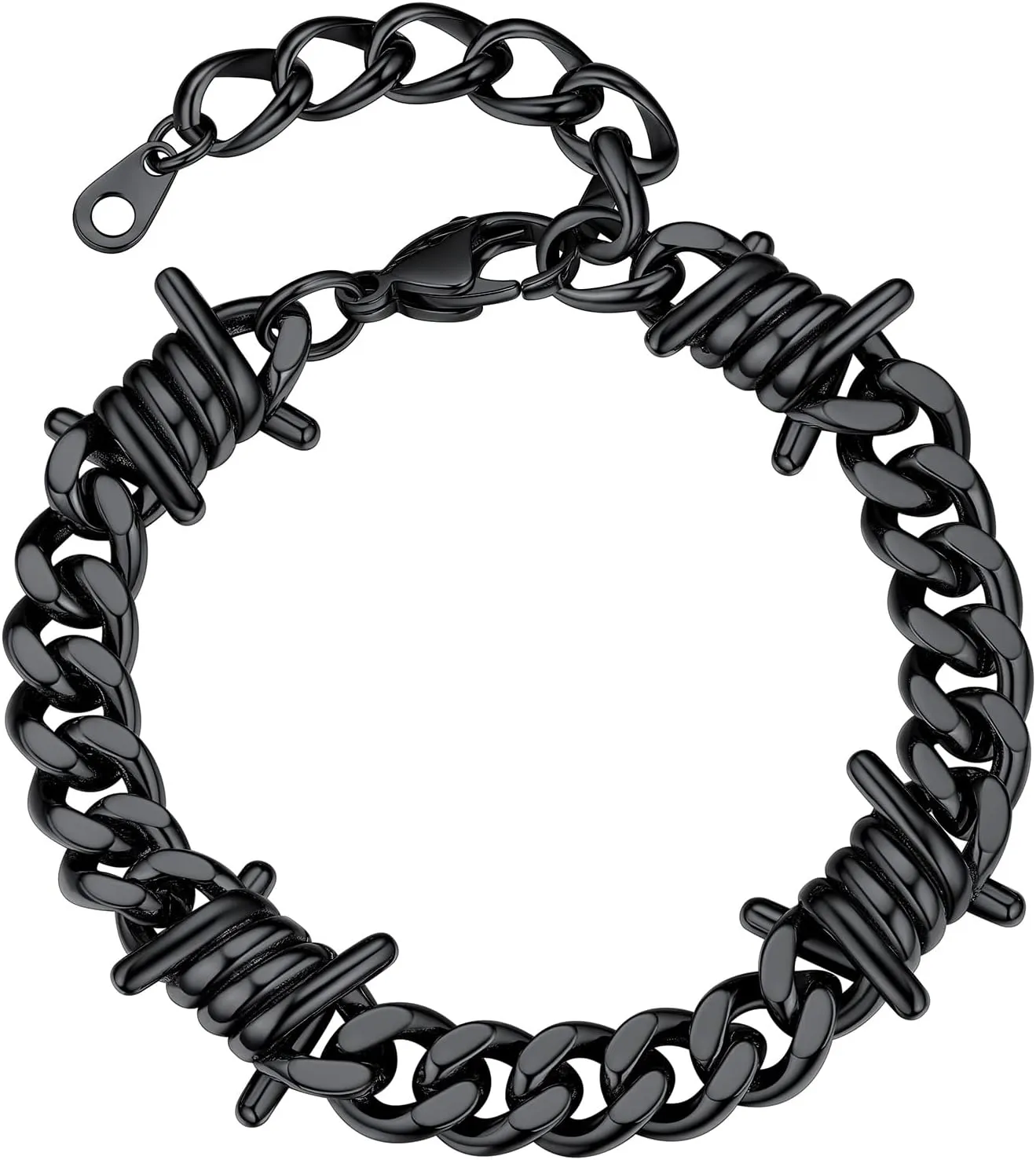 Bestyle Gothic Barbed Wire Bracelets 9mm Stainless Steel Cuban Link Chain Hand Chain Heavy Thicker Barb Wire Gothic Bracelets for Men Women