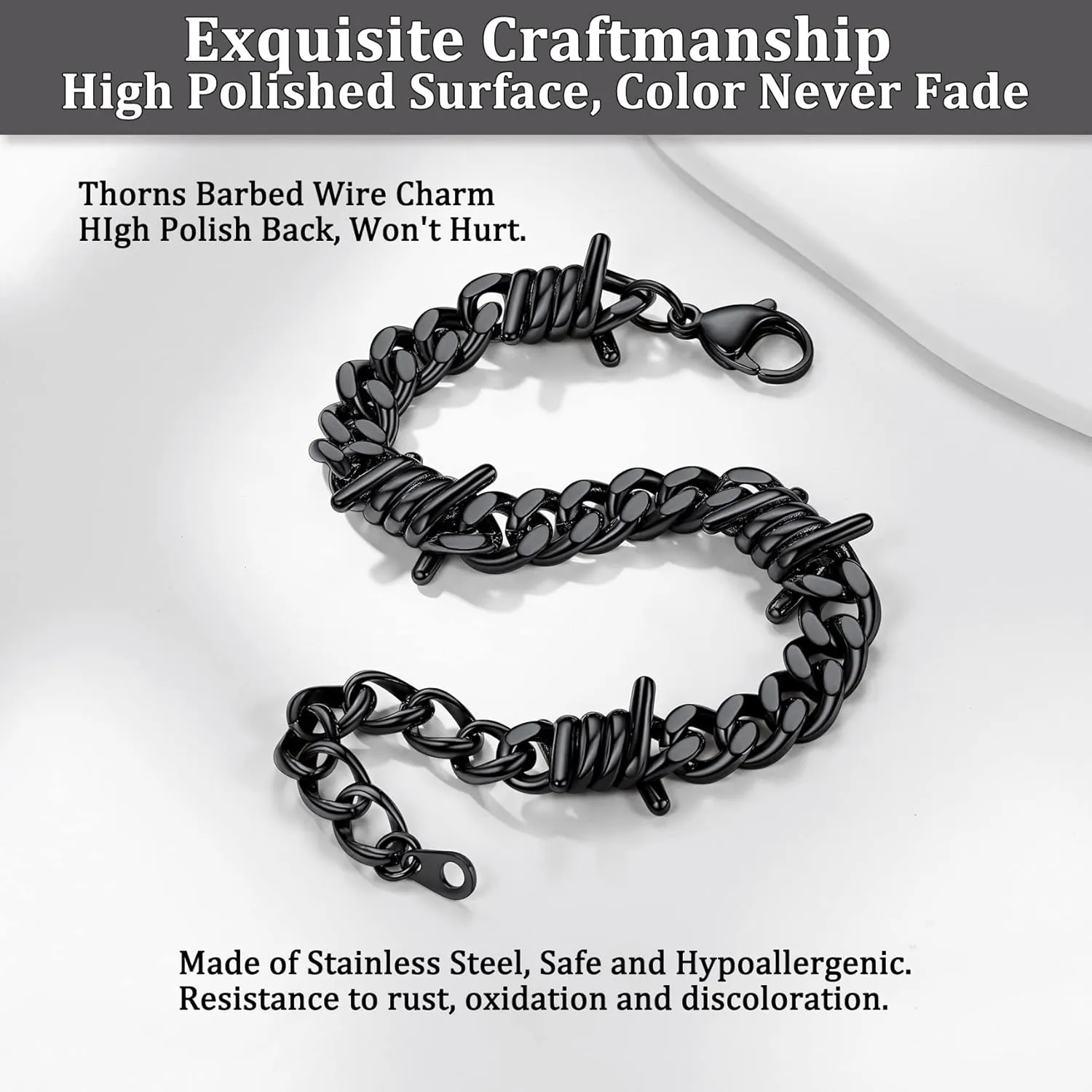 Bestyle Gothic Barbed Wire Bracelets 9mm Stainless Steel Cuban Link Chain Hand Chain Heavy Thicker Barb Wire Gothic Bracelets for Men Women