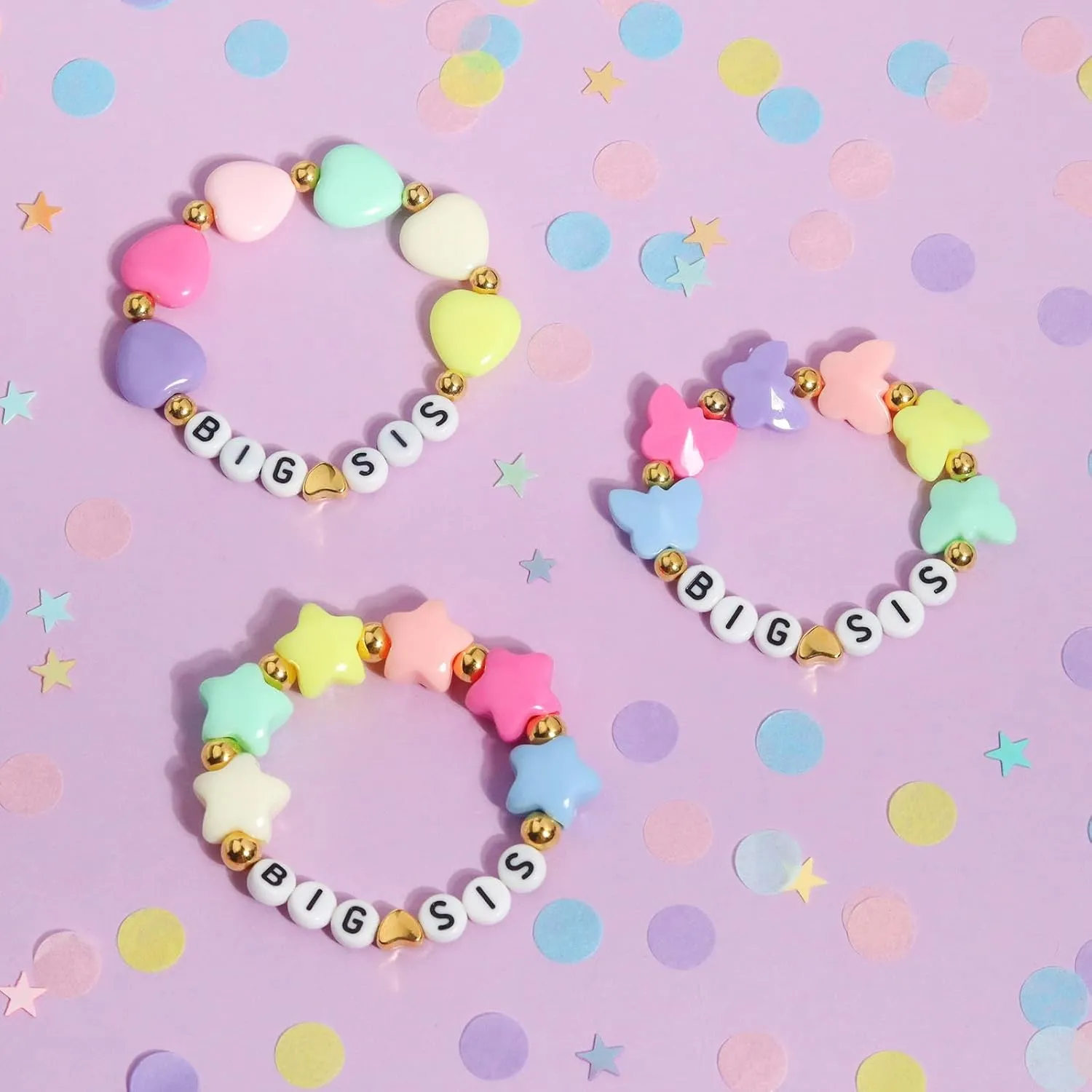 Big Sister Bracelets, Heart Charm Beads Stackable Bracelet Surfer Stretch Accessories Jewelry Gift for Big Sis