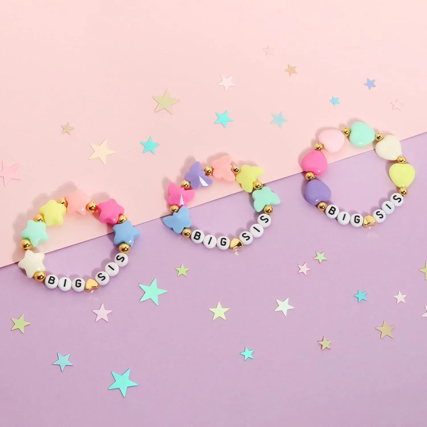 Big Sister Bracelets, Heart Charm Beads Stackable Bracelet Surfer Stretch Accessories Jewelry Gift for Big Sis