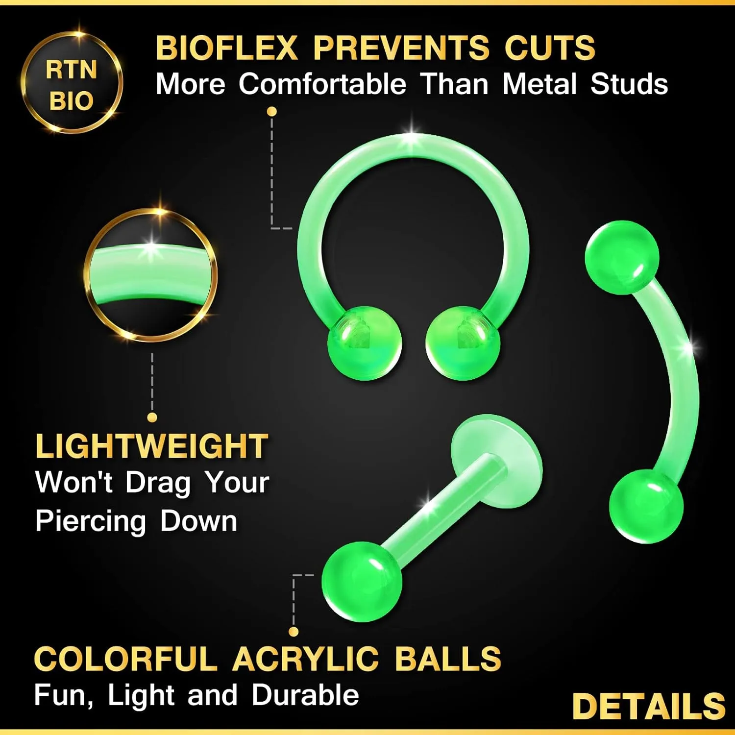 Bioplastic ear tragus earrings 16 Gauge Ball Eyebrow Helix Lobe Lip Earrings Cartilage Jewelry See More Sizes and Colors