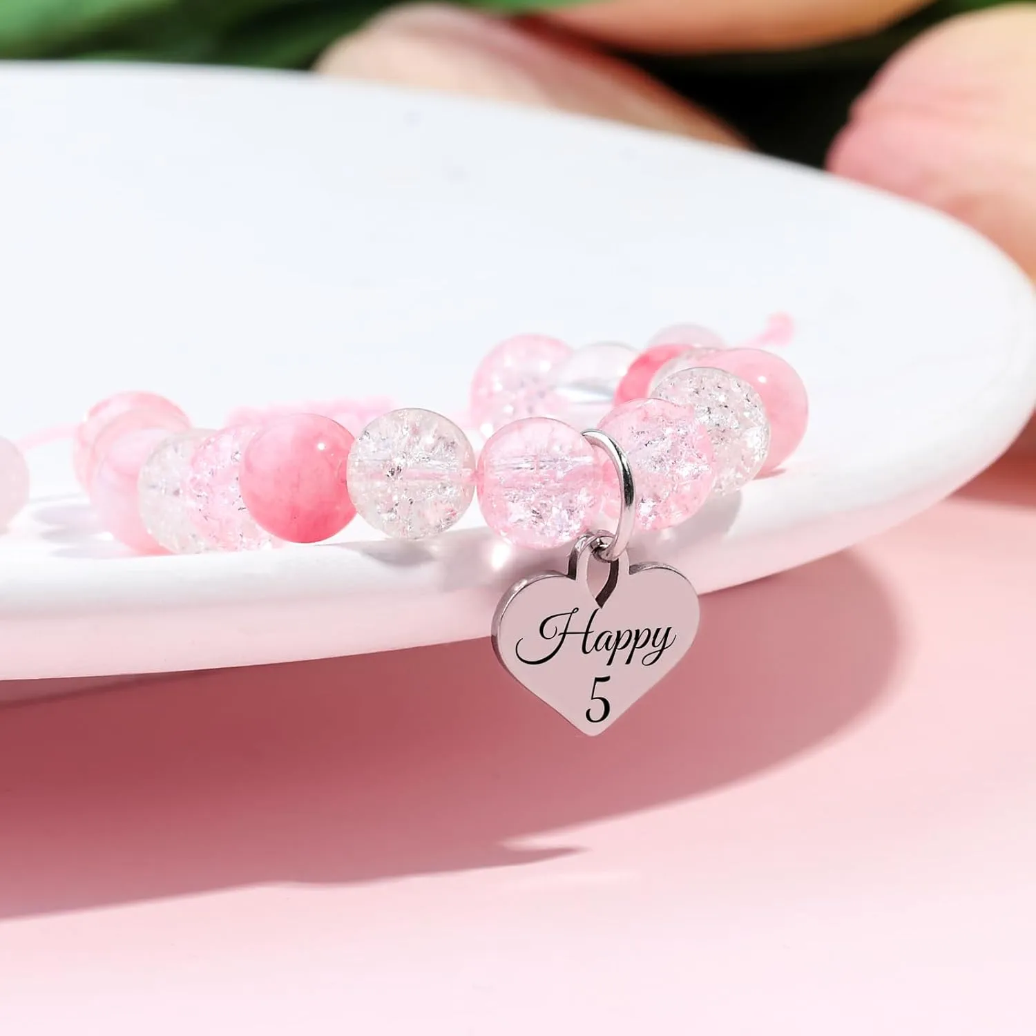 Birthday Bracelets Gifts for 1 2 3 4 5 6 7 8 Year Old Girls, Pink and white crystals Heart Charms Bracelets, Birthday Gifts for Girls Daughter Granddaughter Niece