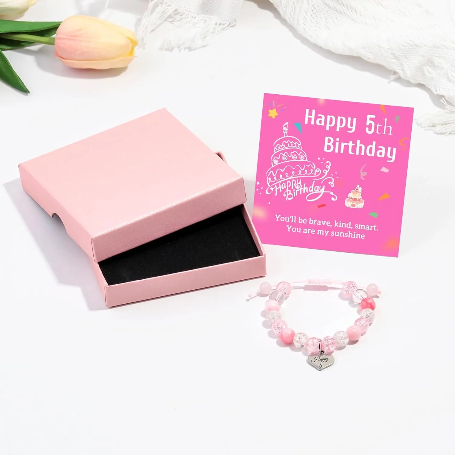 Birthday Bracelets Gifts for 1 2 3 4 5 6 7 8 Year Old Girls, Pink and white crystals Heart Charms Bracelets, Birthday Gifts for Girls Daughter Granddaughter Niece