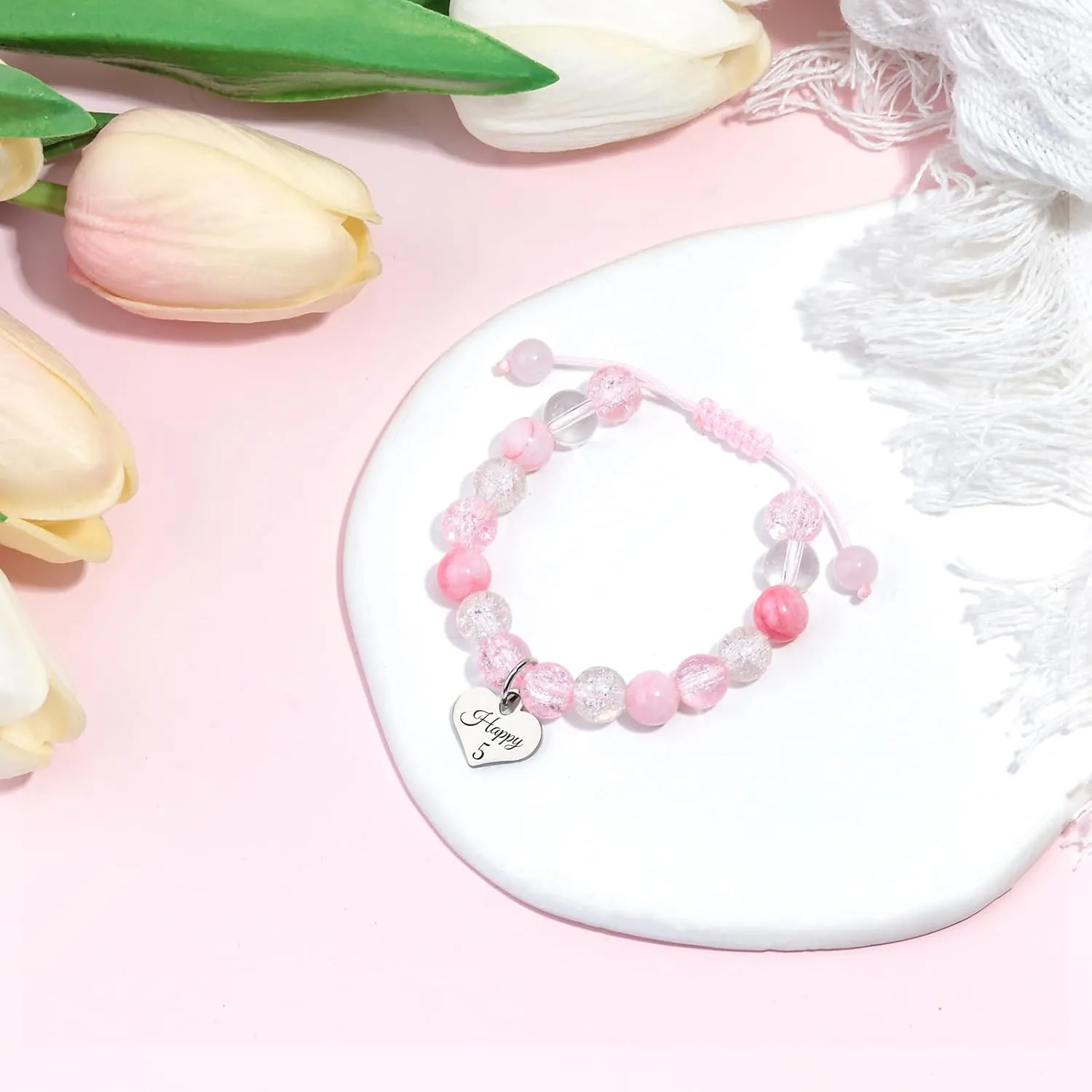 Birthday Bracelets Gifts for 1 2 3 4 5 6 7 8 Year Old Girls, Pink and white crystals Heart Charms Bracelets, Birthday Gifts for Girls Daughter Granddaughter Niece