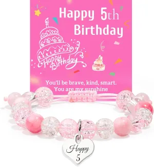 Birthday Bracelets Gifts for 1 2 3 4 5 6 7 8 Year Old Girls, Pink and white crystals Heart Charms Bracelets, Birthday Gifts for Girls Daughter Granddaughter Niece