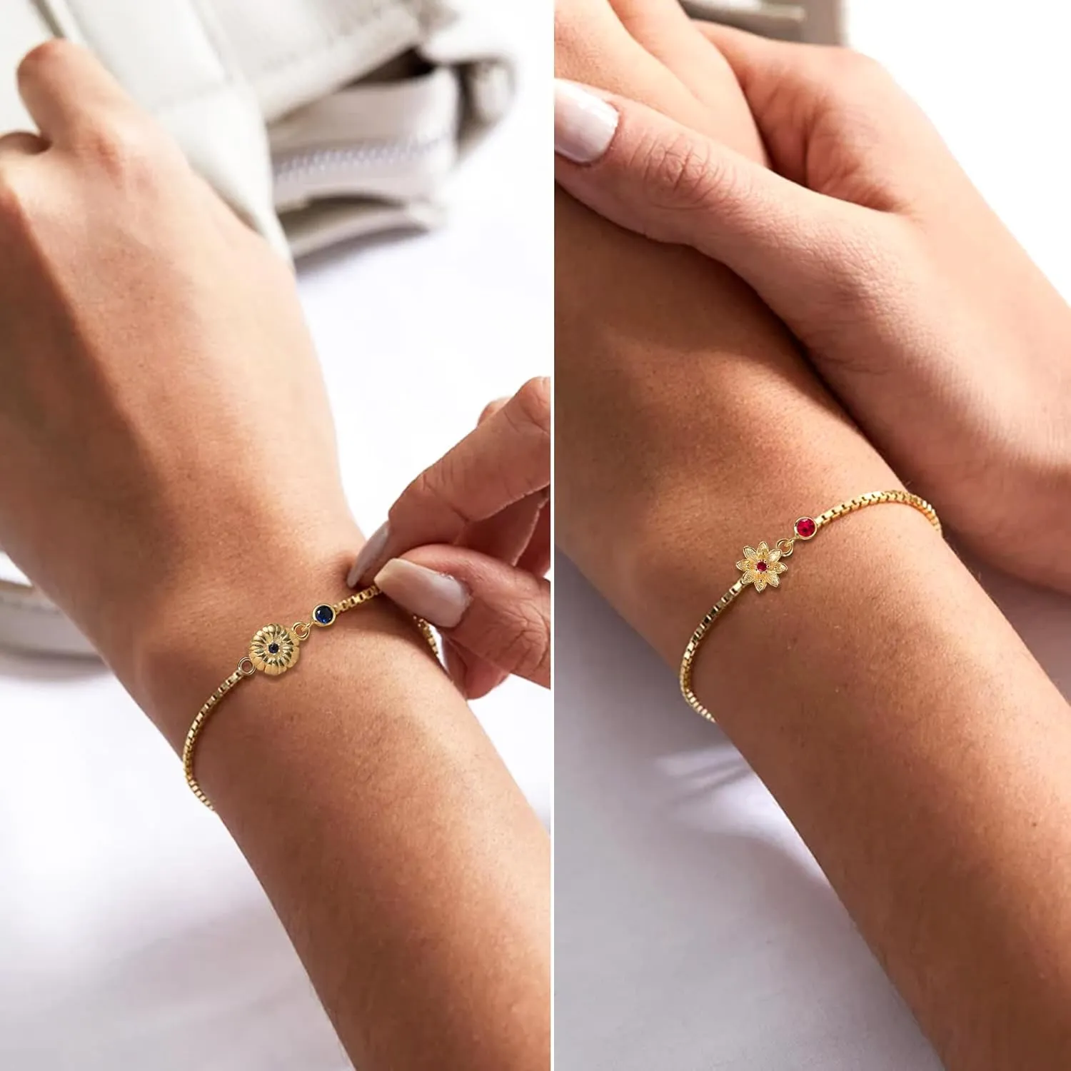 Birthday Gifts for Women, Birthstone Bracelets for Women Girls Mom Birthday Gifts for Her Adjustable Gold Birth Flower Link Bracelet 18th 21st 30th 40th 50th Mothers Day Gift Birthday Jewelry