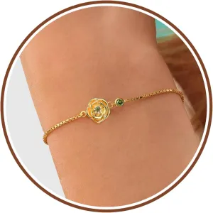 Birthday Gifts for Women, Birthstone Bracelets for Women Girls Mom Birthday Gifts for Her Adjustable Gold Birth Flower Link Bracelet 18th 21st 30th 40th 50th Mothers Day Gift Birthday Jewelry