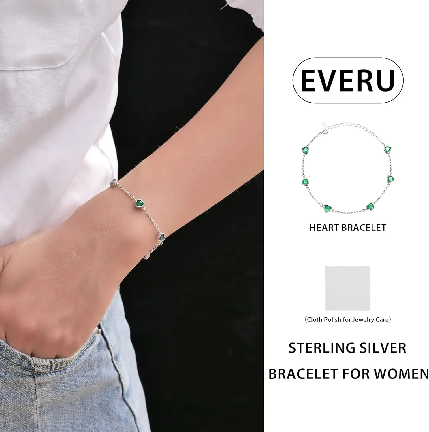 Birthstone Bracelets for women 925 Sterling Silver Diamond Heart Bracelet Link Birthstone Jewelry Gift for Women
